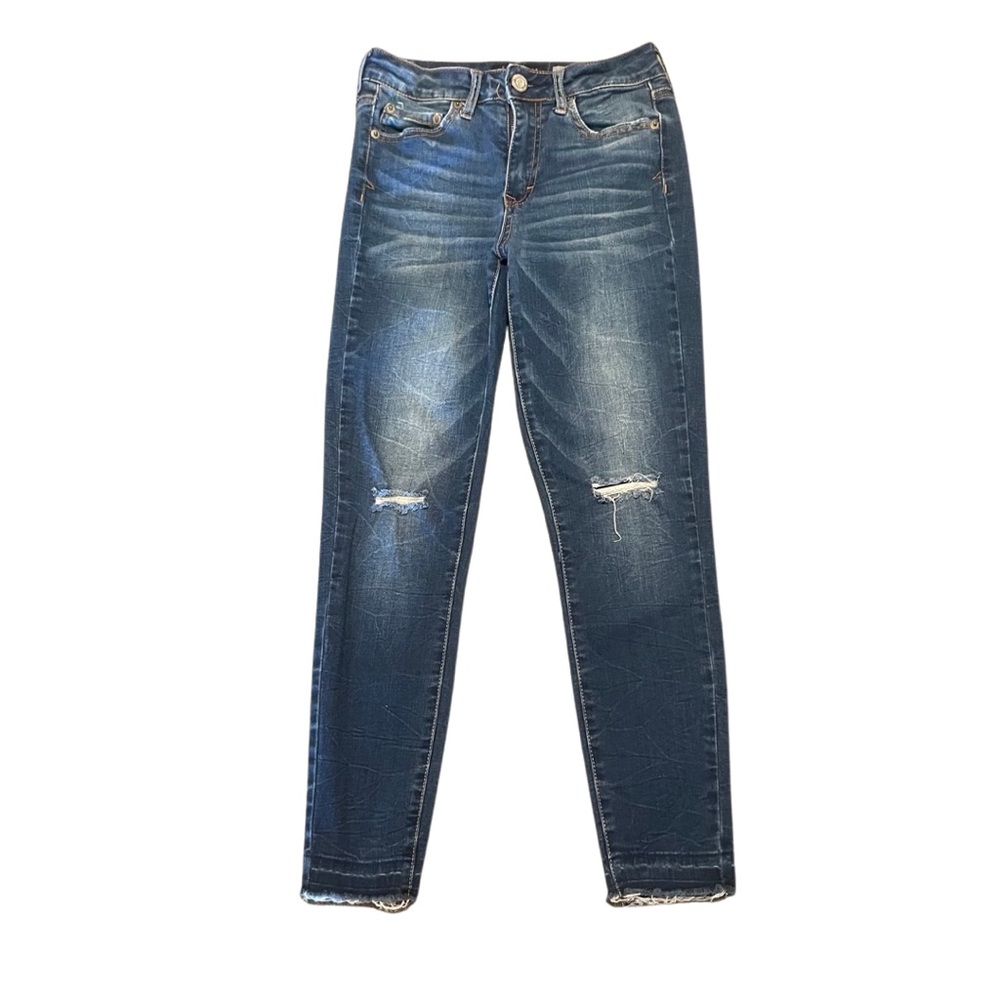 Aeropostale Women’s Blue Jean Dark Denim Ripped Skinny Pants Jeggings Size 2.